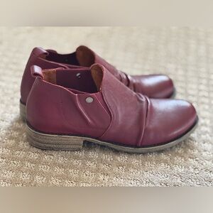 Biza Women’s Leather Ankle Boots Red Burgundy Slip On Low Heel Booties EU 36